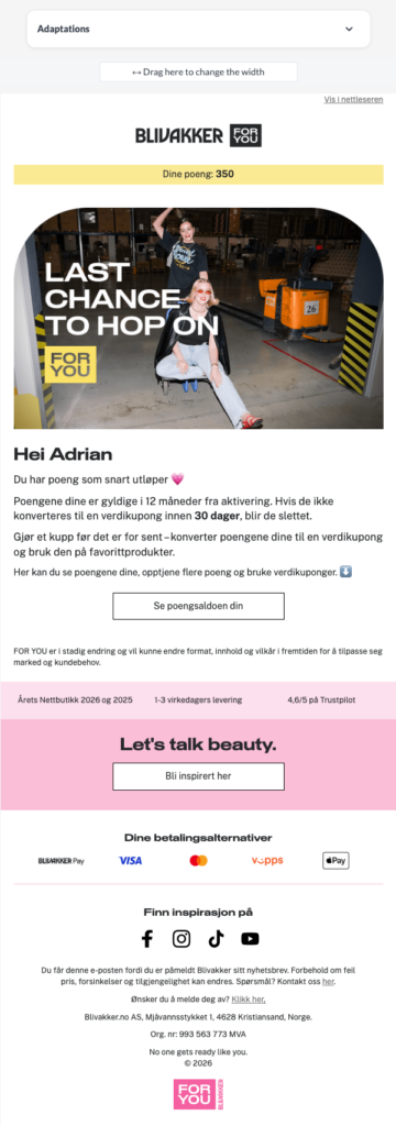 Blivakker.no personalized email